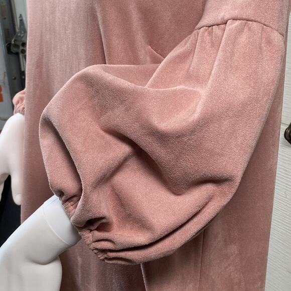 Mustard Seed Dress Womens Size L Boho Peasant Rose Pink Faux Suede Balloon - Picture 2 of 4